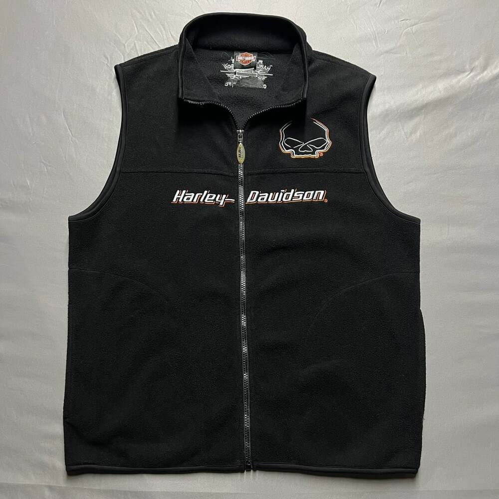 Harley Davidson Fleece Vest Black Full Zip Skull Logo 
Harley riding vest